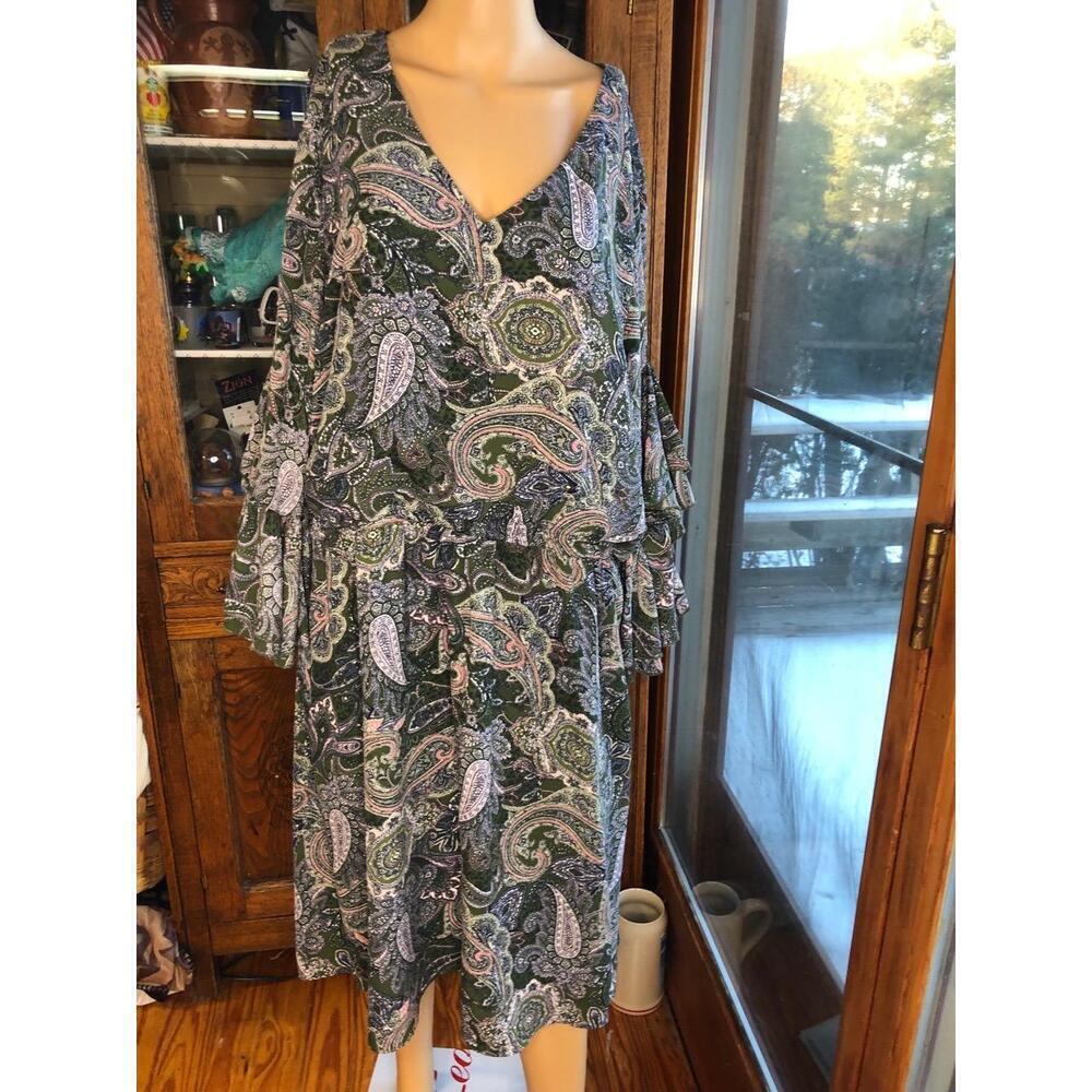 Cato Multicolor V-Neck Womens Paisley Dress flare sleeve 22/24